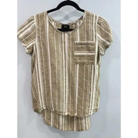 Bundle 100% Linen Tops Women M Ellen Tracy Jones NY Striped Short Sleeve Summer - Picture 3 of 13